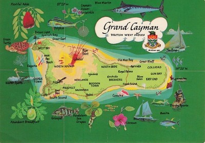 Cayman Islands Map GRAND CAYMAN Sea Seascape Vintage Postcard