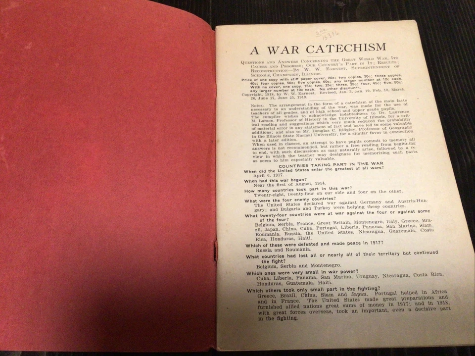 Vintage W.W. Earnest A War Catechism Study Guide for WW1 1919 Great World War - Image 4 of 4
