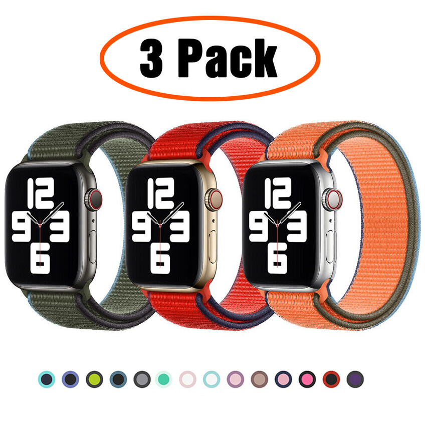 For Apple Watch Series 9 7 6 5 -1 40/45mm 3 PACK Nylon Loop Strap Sport Band
