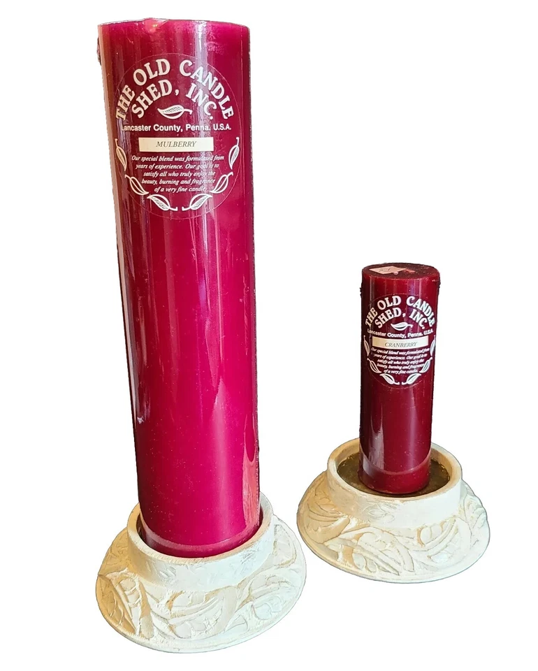 Pair Wooden Pillar Candle Holders Rustic Carved Farmhouse White - Holds Med - XL - Image 2 of 4