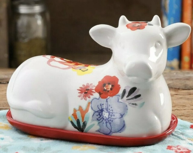 NEW The Pioneer Woman Cow Butter Dish W Cover , Flea Market Pattern