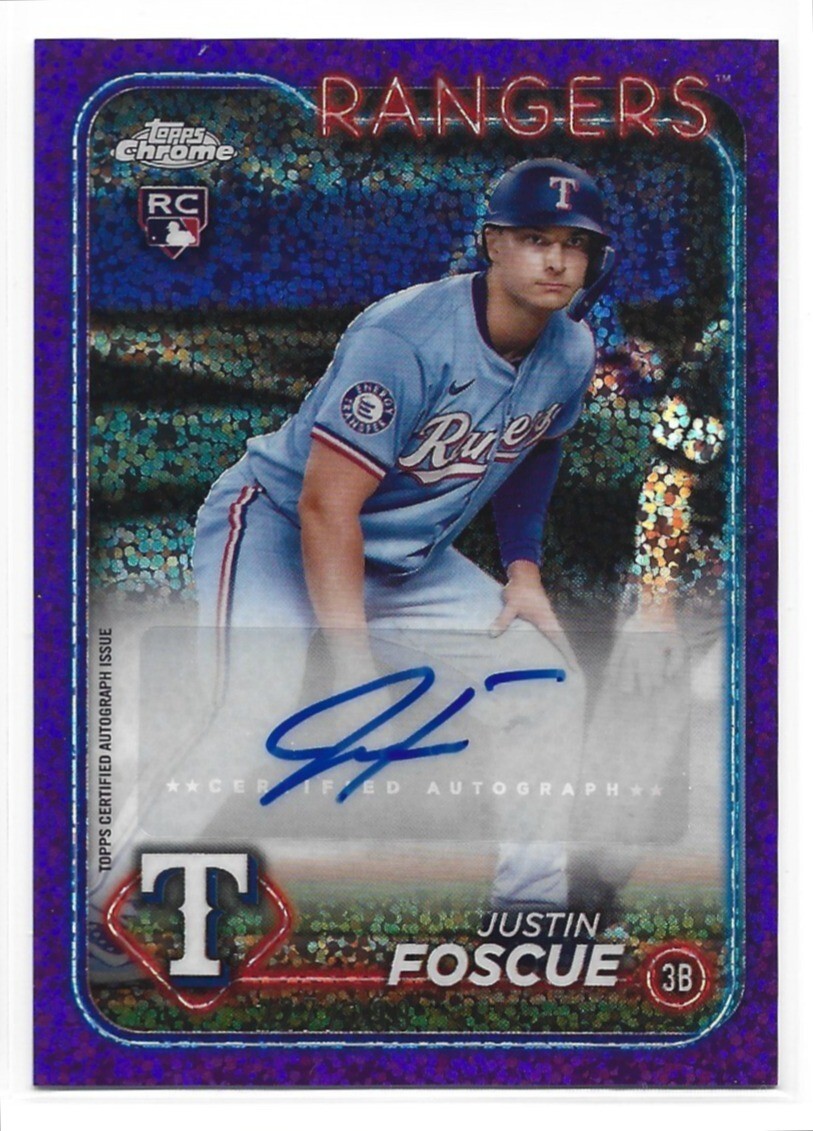 Justin Foscue 2024 Topps Chrome Purple Speckle Refractor /299 RC Auto #RA-JF