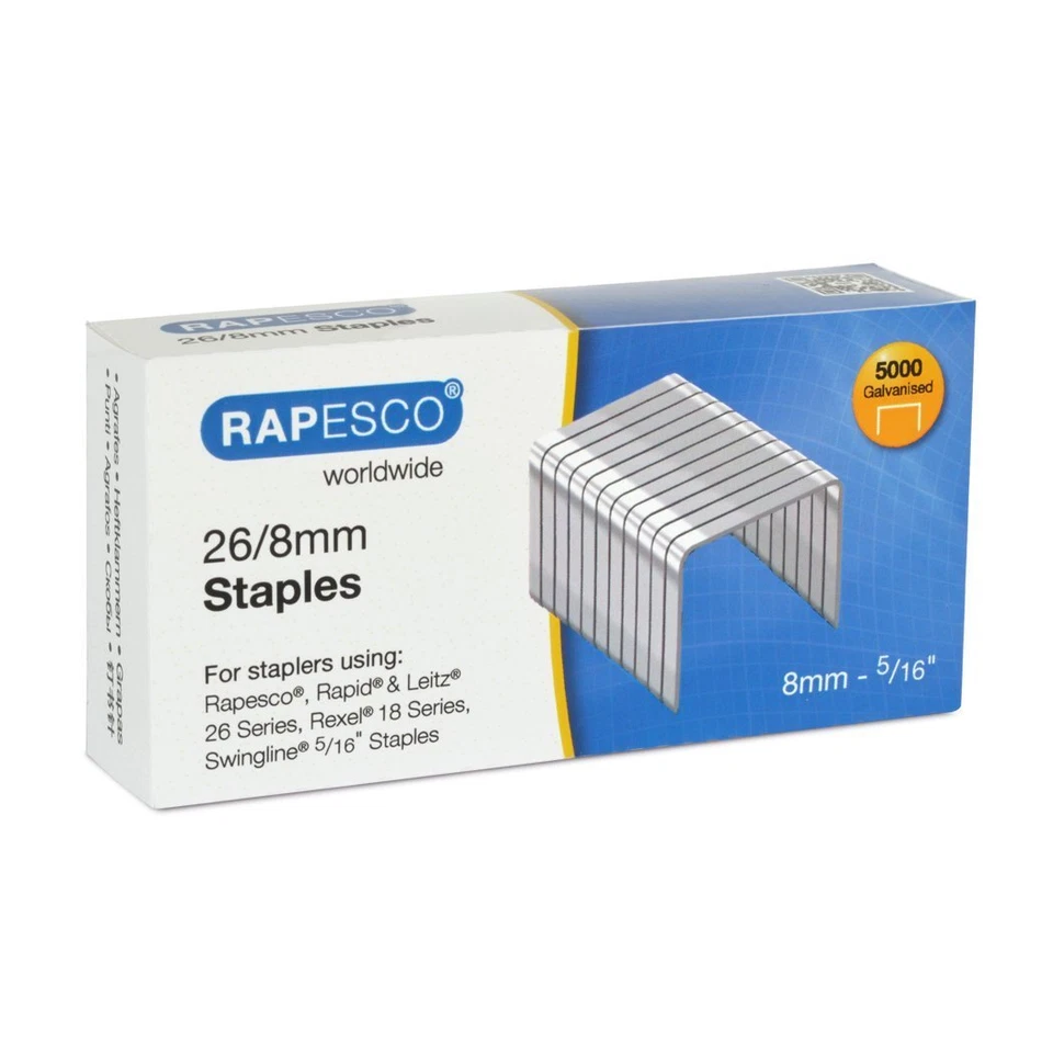 Rapesco 26/8mm Staples - Hard Wire Galvanised Staples (Box 5,000)