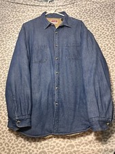 Wrangler XL Denim Jacket Sherpa Lined Outdoor Mens Button Shacket Coat Workwear.