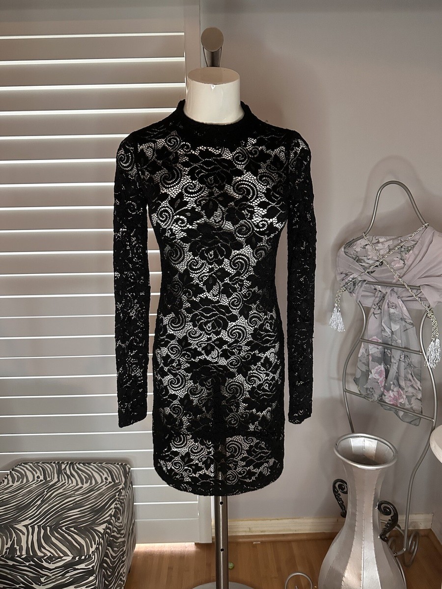 New Womans BCBGeneration Black Lace See Through Long Sleeve Bodycon Dress 2 New Womans BCBGeneration Black Lace See Through Long Sleeve Bodycon Dress 2