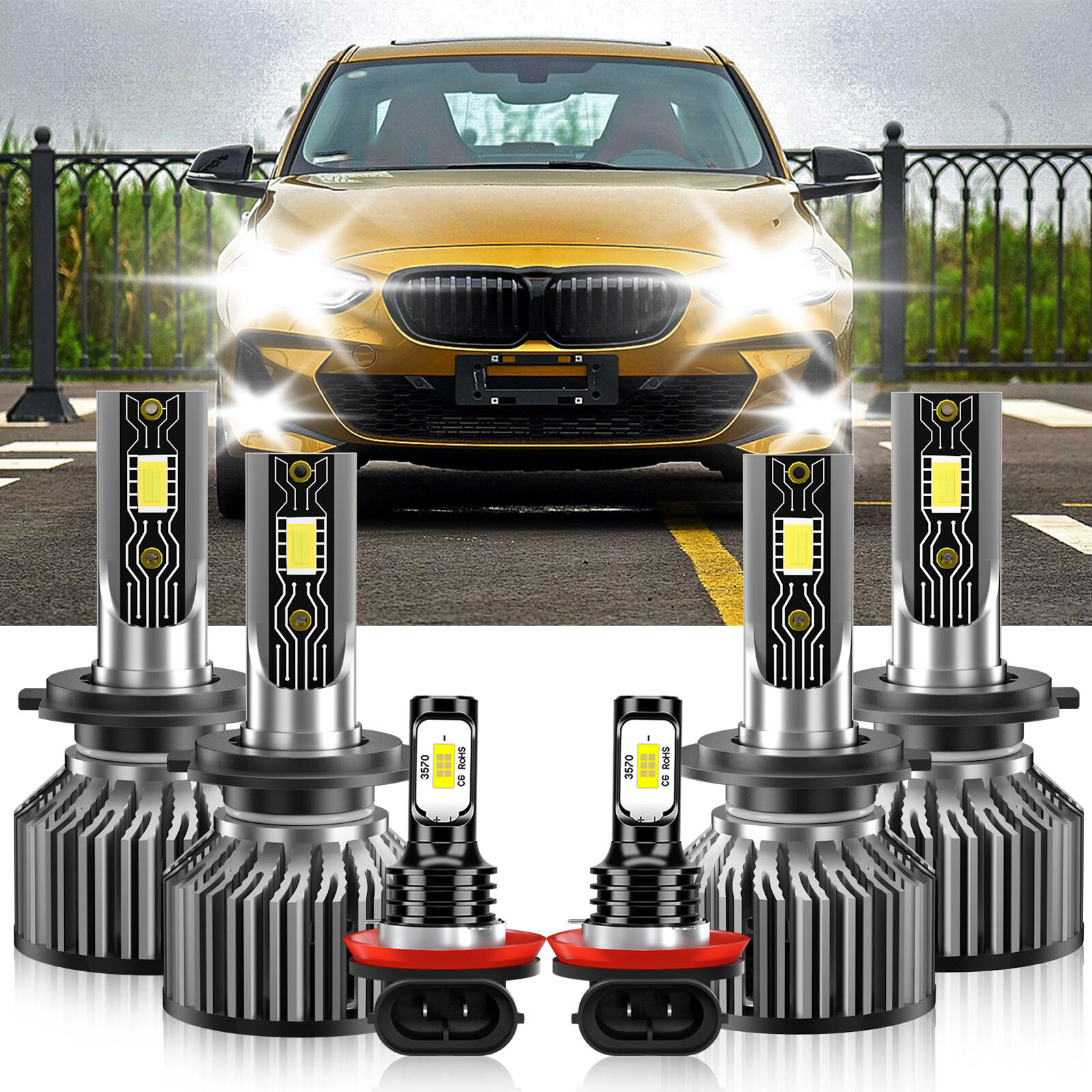 LED Headlight + Fog Light Bulbs Combo 6500K white kit For BMW 125i 2008-2013