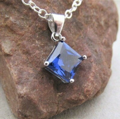 2Ct Princes Cut Lab-Created Sapphire Women Solitaire Pendant 14k White Gold Over