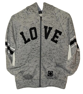 Super Nova Gray Graphic Long Sleeve Full Zip Hoody Sweater Junior's Size M