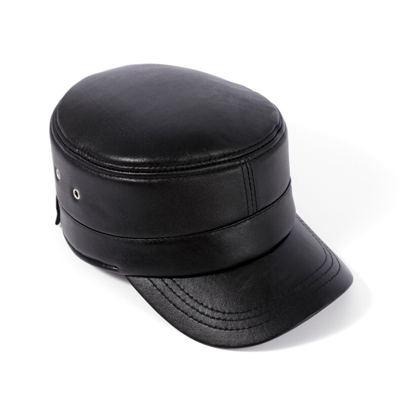 Men's 100% Genuine Leather Hat Full Grain Winter Warm Sheepskin