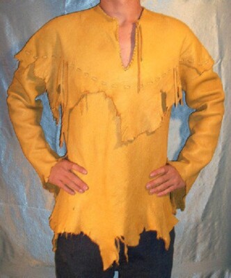 Old Look Men Western Gold Tan Ragged Leather Mountain Man Rendezvous Shirt MS296