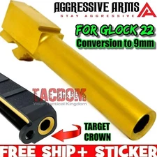AGGRESSIVE ARMS 9mm Conversion GOLD TIN Match Barrel for GL0CK 22 Gen 1 2 3 4