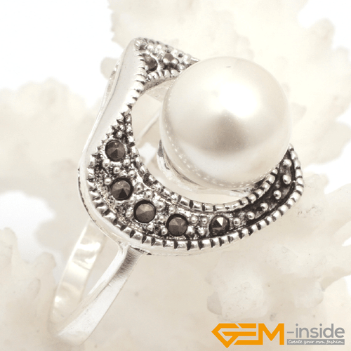 Natural Gemstone Charms Rings Jewelry Tibetan Silver Marcasite Women Gift 6#-8# - Picture 34 of 43