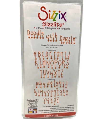 Sizzix Sizzlits Alphabet Set DOODLE W/ DAZZLE Up &Lower - Zdjęcie 1 z 2