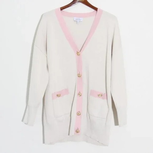 Paris Atelier & Other Stories Cream & Pink Long Cardigan With Gold