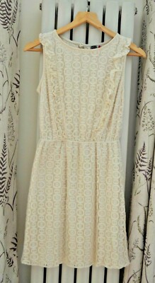 River Island Chelsea Girl Cream Lace Crochet Skater Dress Size 10