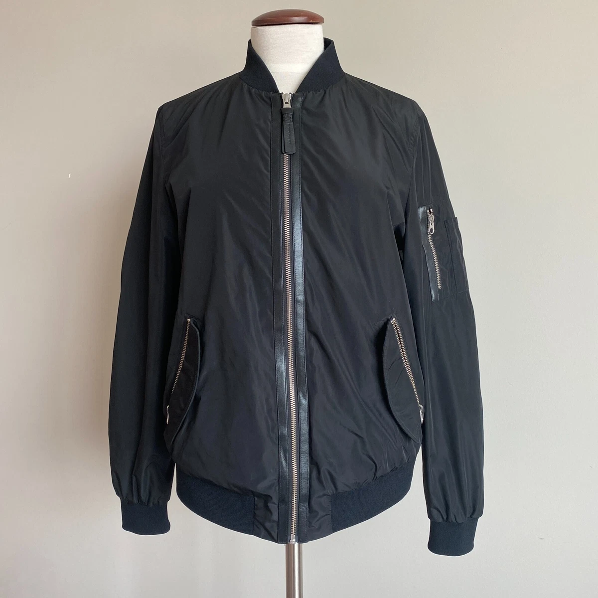 Mackage Black Polyester Bomber Jacket Womens M Medium Long Sleeve