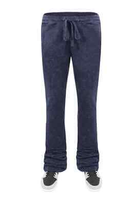 REBEL MINDS Men's Casual Acid Washed Stacked Fleece Sweat Pants