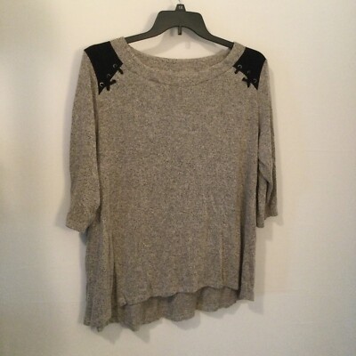 Per Seption Womens Size 1X Gray Black Mid Sleeve Blouse Top GUC