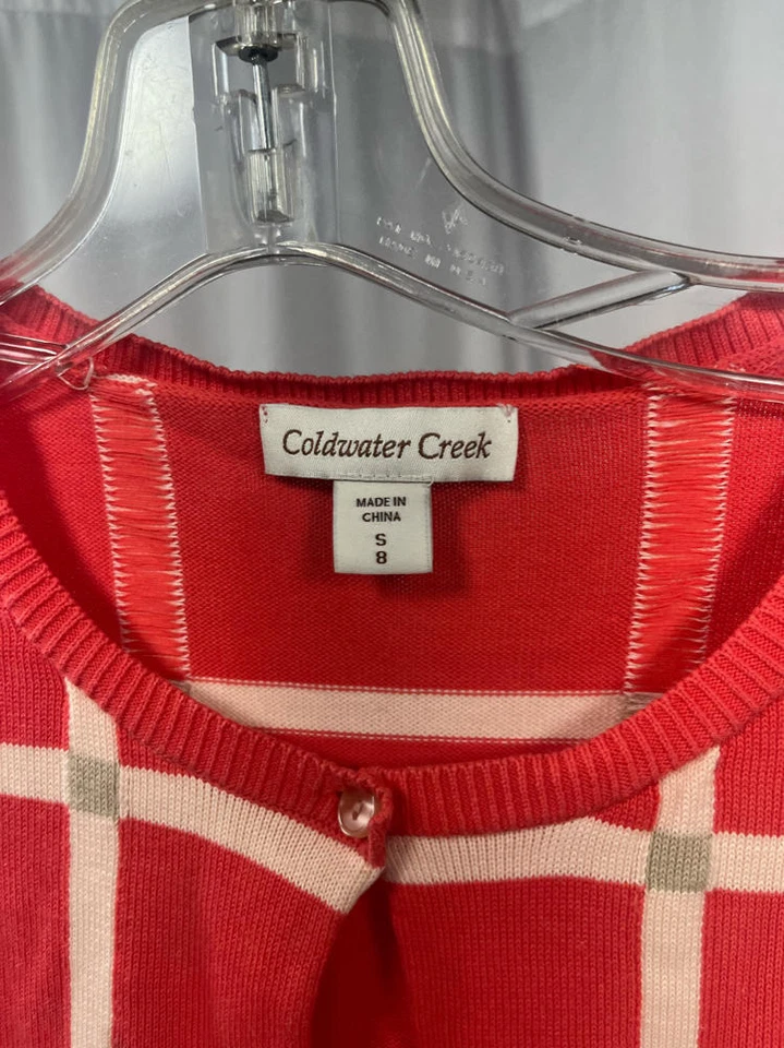Cárdigan Coldwater Creek para mujer S rosa a rayas suéter con botones manga 3/4 Foto 2 de 4