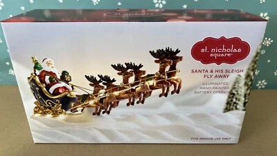 St. Nicholas Square Village ~ SANTA & HIS SLEIGH FLY AWAY ~ NIB