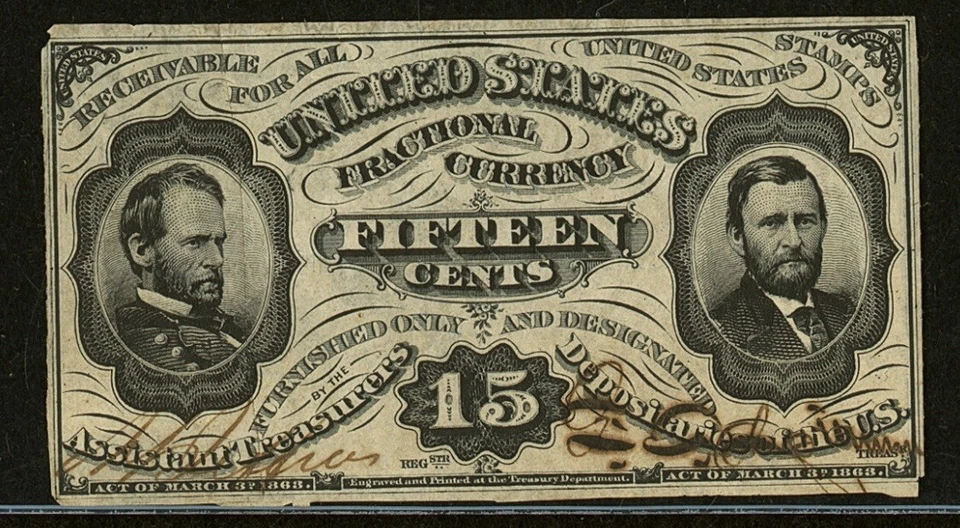 PCGS 50 FR 1274 Fractional 1864 Signed Rare Currency 15c Civil War Grant Sherman - Image 3 of 4