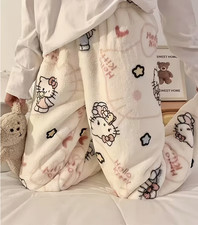 Hello Kitty Fleece Pyjama Pants Winter Thermal PJs Cream Cosy Bottom Xmas Gift