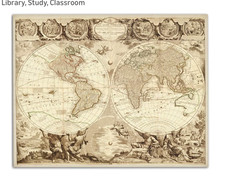 Le Globe Terrestre 11x14 Unframed Print? Antique Double Hemisphere World Map