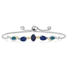 925 Silver and 10K Yellow Gold Sapphire and London Blue Topaz and Lab Grown