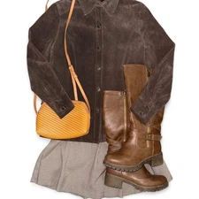 Rare western vtg preppy genuine suede brown leather jacket 