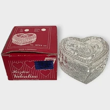 German Hofbauer Collection,  24% Lead Crystal Heart Shaped Cut Glass Dish & LID