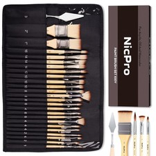 Nicpro 26pcs Paint Brush Set, Professional Paintbrushes with Cloth Roll