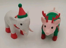 Ankyo Christmas 4.5" Elephant And Pig Figures, Lot Of 2