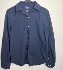 Chaps Classics No Iron Men's Blue Solid 100 Cotton Long Sleeve Dress Shirt S