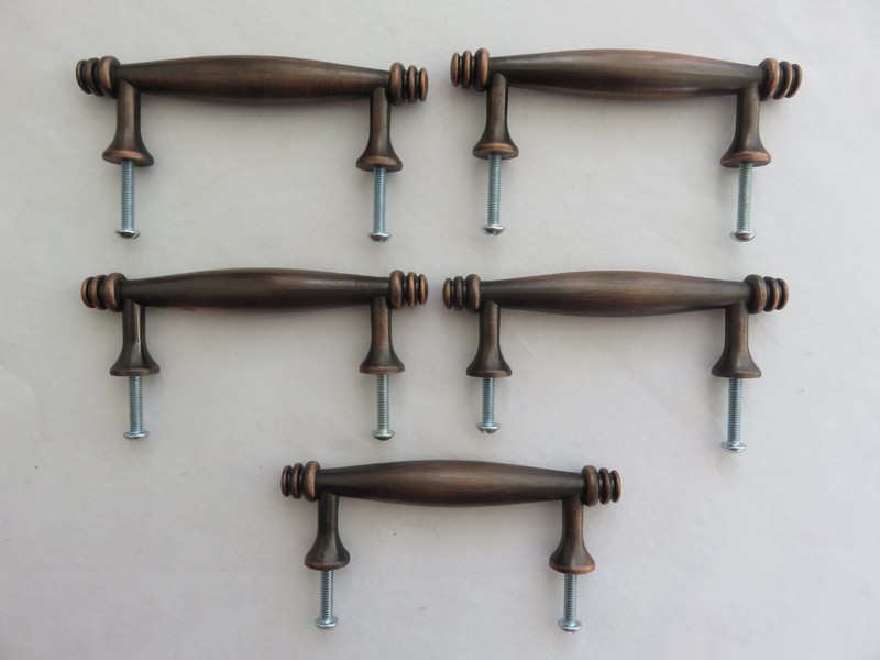 Domed Ringed Cabinet Door Handle Pulls Venetian Bronze, 3 inch, Lot of 5
