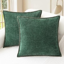 CaliTime Christmas Throw Pillow Covers 24x24" Set of 2 Cotton Dark Green