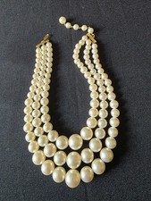 Layered Statement Beaded Necklace with White Faux Pearls and Hook Closure