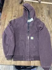 Vintage Carhartt Jacket Burgundy Youth Large Y06 BRG Hooded Quilt Kids READ