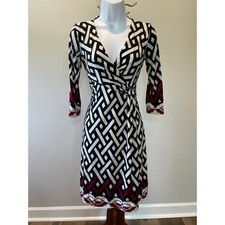 White House Black Market Black & White Dress w/ Boho Trim