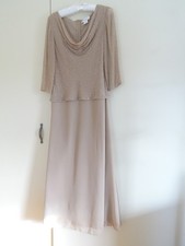 Mother of the Groom Full Length Beige Chiffon Dress/Beaded Bodice Chadwicks 10P