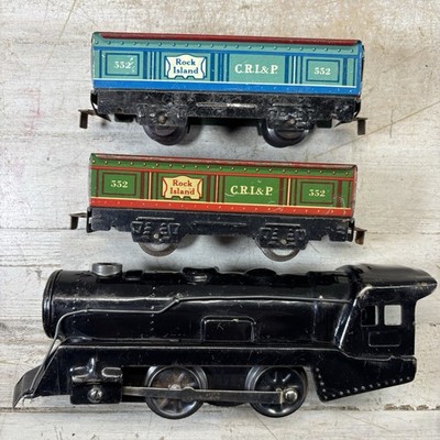Marx Prewar Wind Up Steam Train Set Rock Island 552 Cars O Gauge Tin Litho Lot