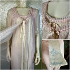 Vintage TOSCA Pink Lingerie Peignoir Nightgown Lace Nylon Two Piece Medium