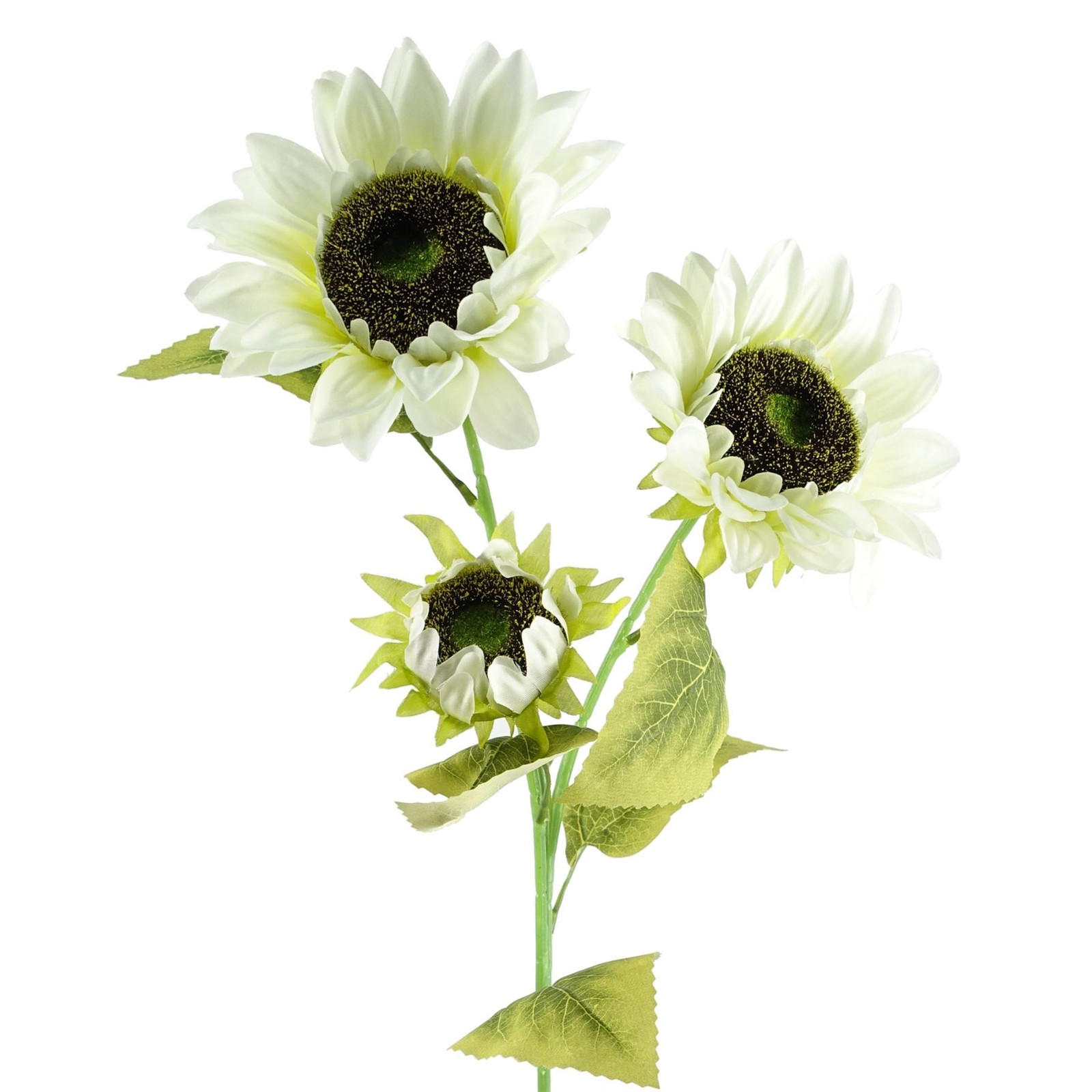 Leaf Artificial Sunflower 88cm White 3 Heads Faux Flower Stem Home Decor - Image 3