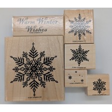 VTG 2001 Stampin' Up Warm Winter Wishes 6pc Snowflake Wood Rubber Stamp Set