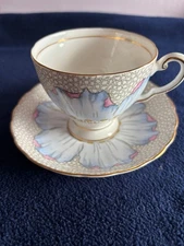 VERY RARE Blue & Pink Lotus Design - Tuscan Bone China Tea Cup SET