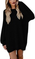 Damen Strickkleid Mini Oversize Strick Schwarz GrößE L