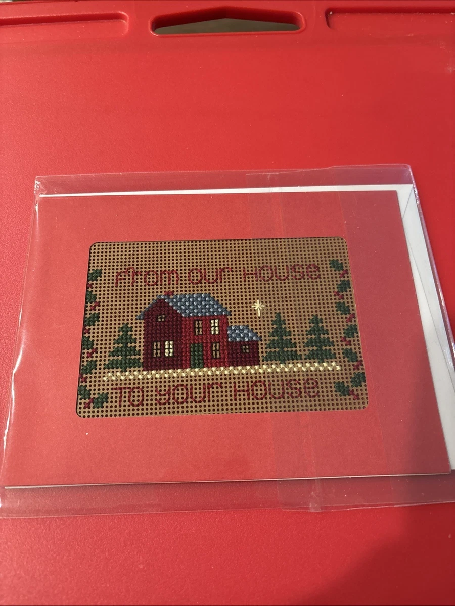 FINISHED COMPLETED CROSS STITCH GREETING CARD ~ From Our House To Yours
