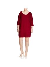 BB DAKOTA Womens Burgundy 3/4 Sleeve Above The Knee Evening Shift Dress Plus 2X