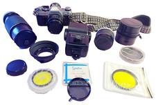 Lot CANON AE1 35mm Film Camera Vivitar Zoom Lens Flash Filters Strap Vintage