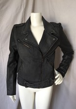 Leith Women's Gray Stretch Cotton Moto Jacket W/ Faux Leather Sleeves Sz. M