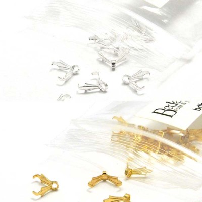 10 Small Little Plated Brass Ice Pick Pinch Bails With 5mm Legs & Open Ring Loop